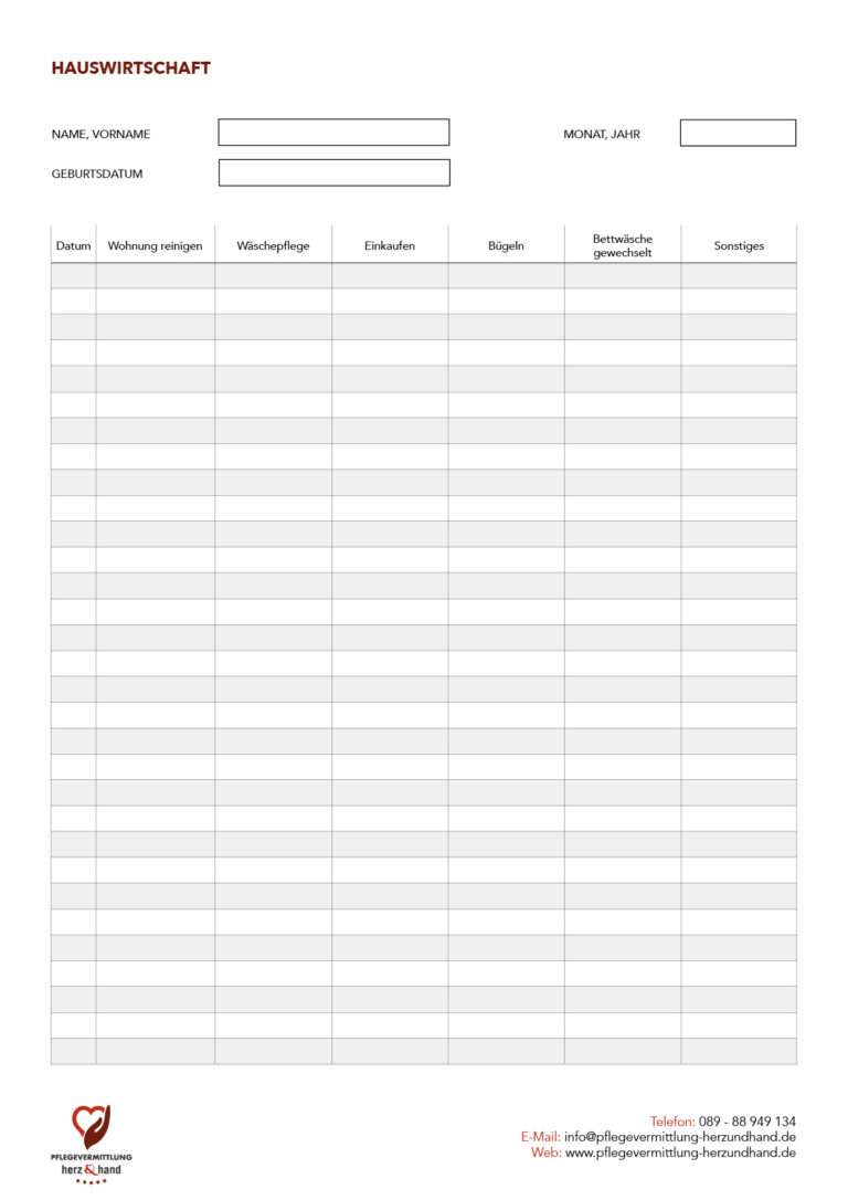 pflegedoku-hauswirtschaft 24 Stundenpflege