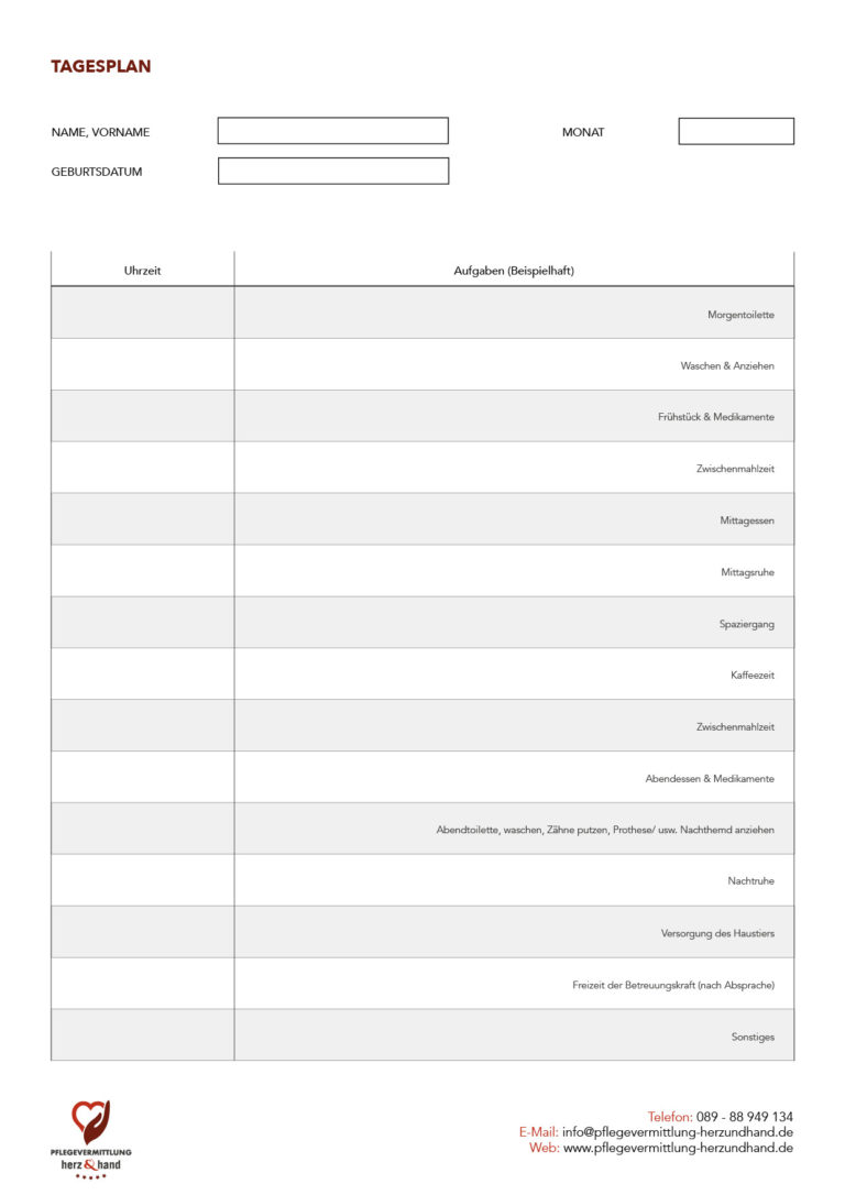 pflegedoku-tagesplan 24 Stundenpflege